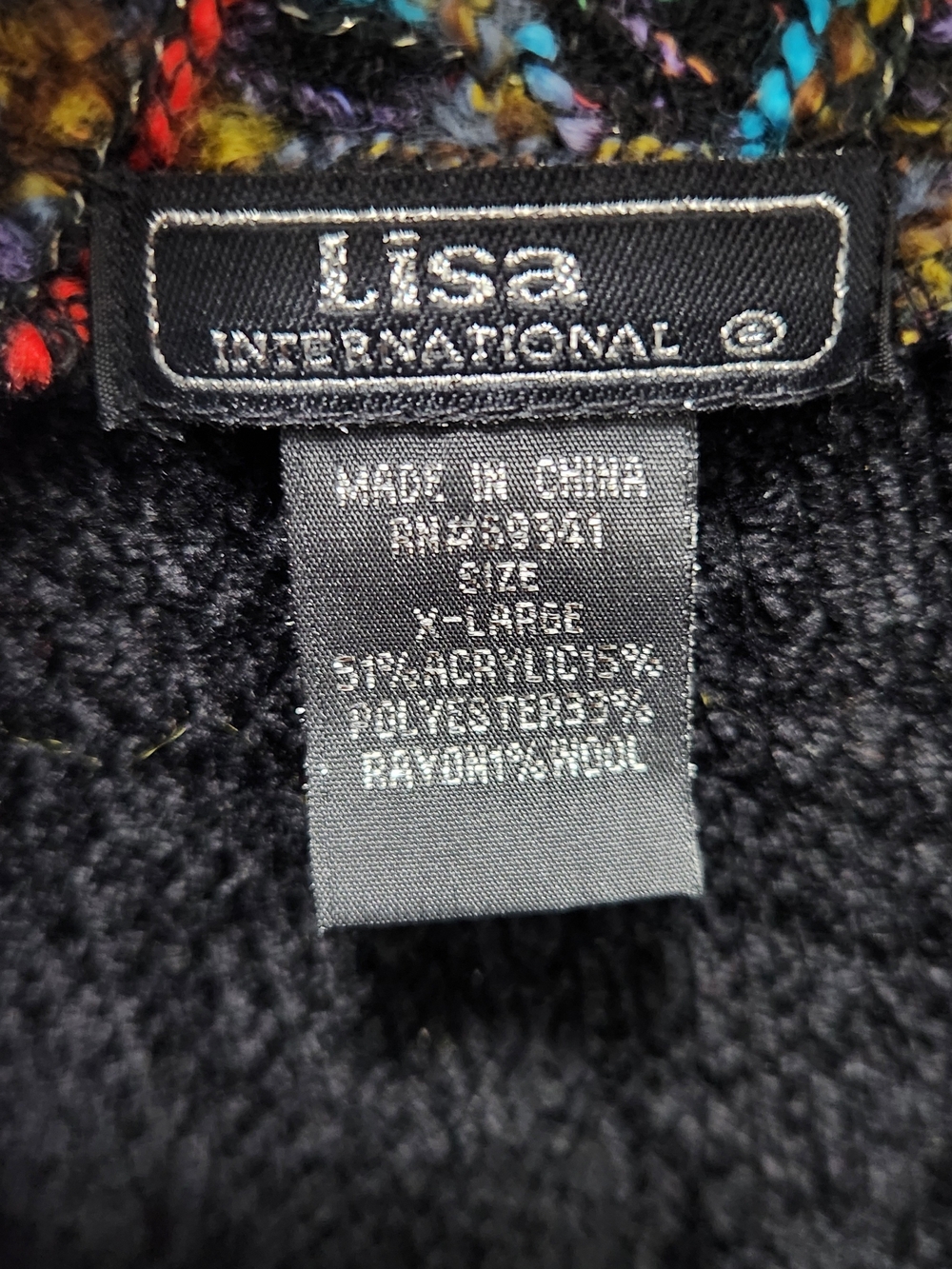 Lisa International Psychedelic Boho Vest XL Multicolor Textured Knit Zip Front